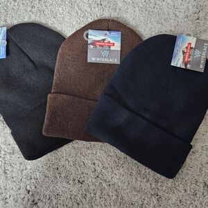 Men's Knit Beanie Set - Black, Brown, Navy